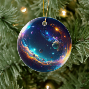 Cosmic Bubble Galaxy Fantasy Art Ceramic Tree Decoration