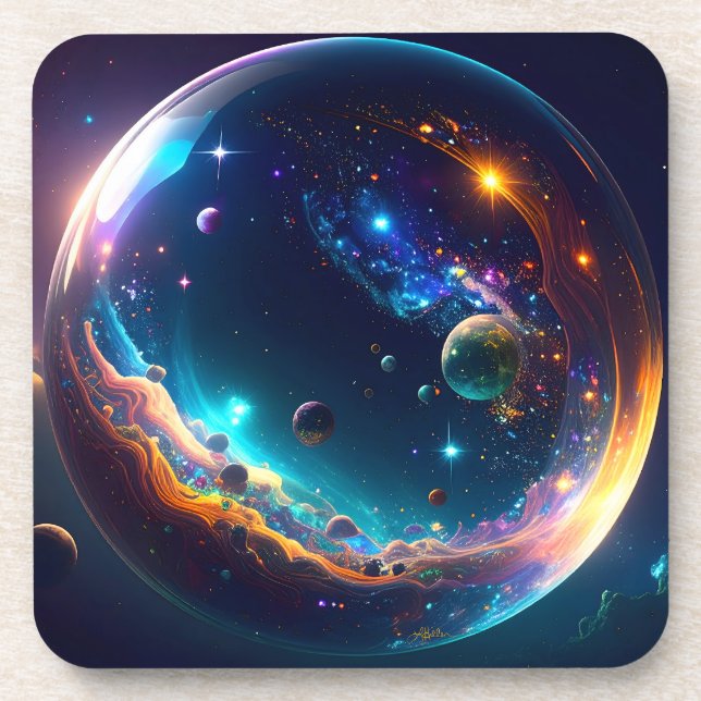 Cosmic Bubble Galaxy Fantasy Art Coaster (Front)