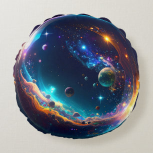 Cosmic Bubble Galaxy Fantasy Art Round Cushion