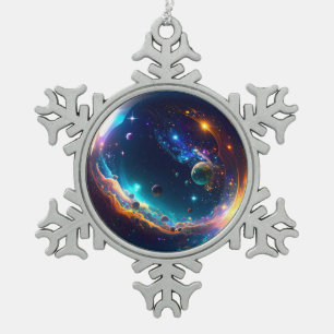 Cosmic Bubble Galaxy Fantasy Art Snowflake Pewter Christmas Ornament