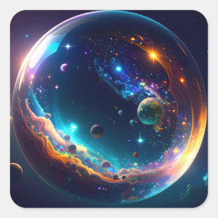 Cosmic Bubble Galaxy Fantasy Art Square Sticker
