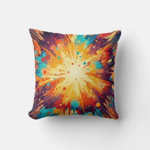 Cosmic Burst Abstract Splatter Art Cushion