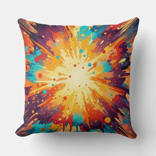 Cosmic Burst Abstract Splatter Art Cushion (Front)