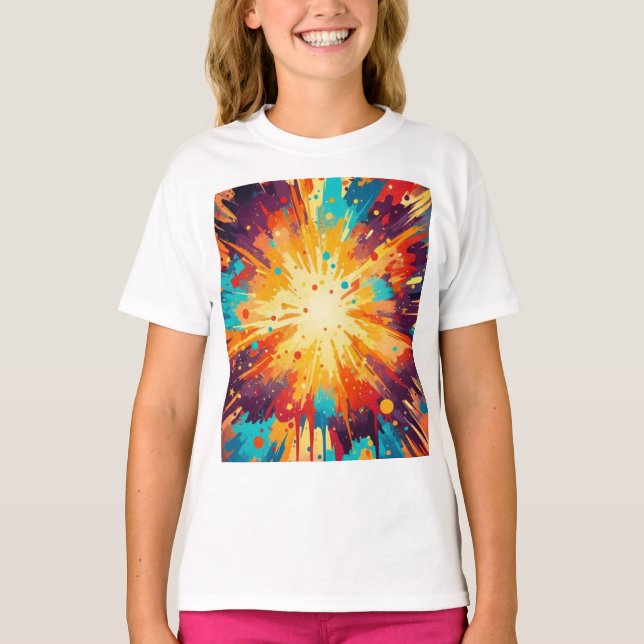 Cosmic Burst Abstract Splatter Art T-Shirt (Front)