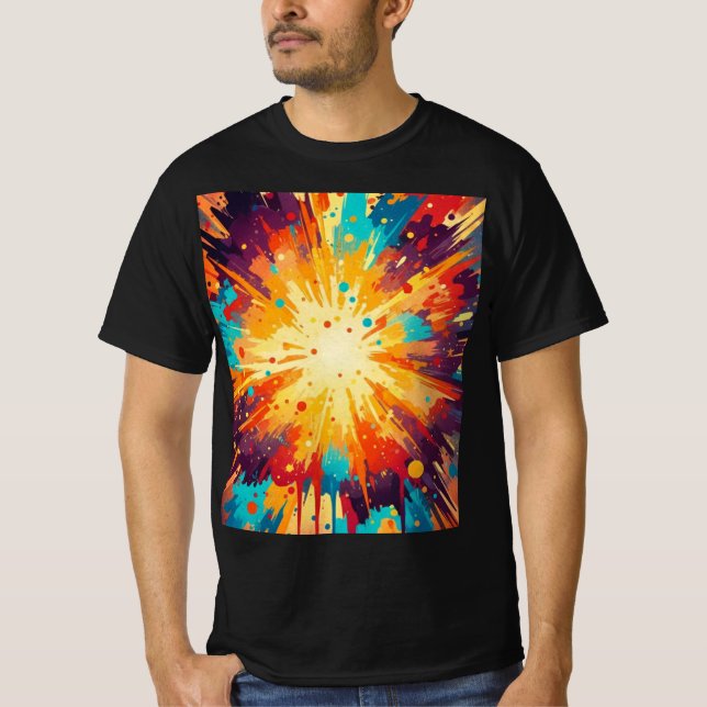 Cosmic Burst Abstract Splatter Art T-Shirt (Front)