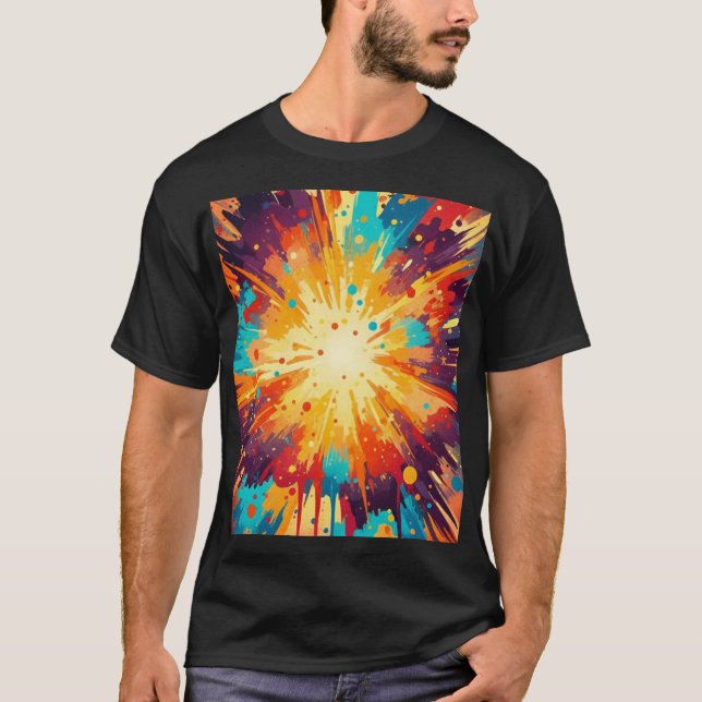 Cosmic Burst Abstract Splatter Art T-Shirt (Front)