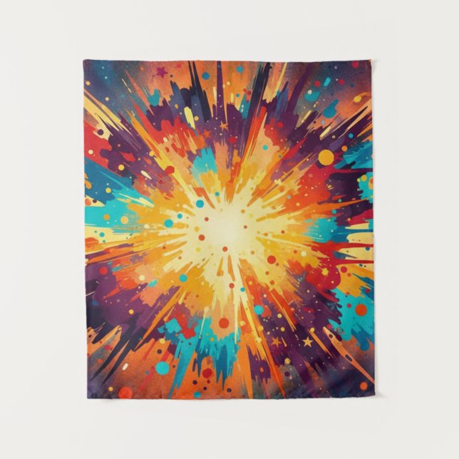 Cosmic Burst Abstract Splatter Art Tapestry (Front)