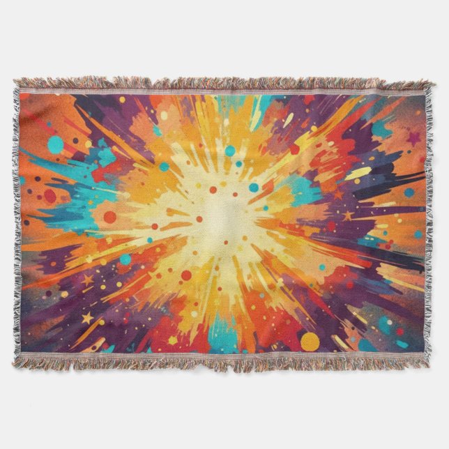 Cosmic Burst Abstract Splatter Art Throw Blanket (Front)