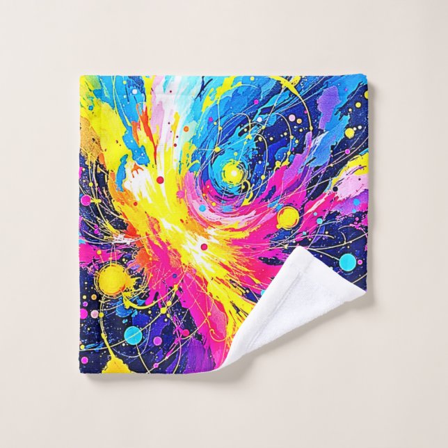 Cosmic Burst: Vibrant Splatter Art Bath Towel Set (Wash Cloth)
