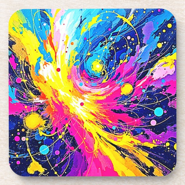 Cosmic Burst: Vibrant Splatter Art Coaster (Front)