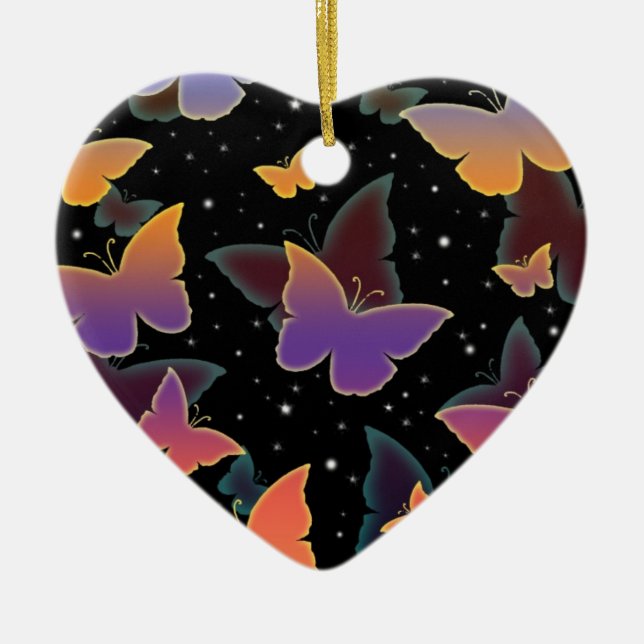 Cosmic Butterflies Pattern Ceramic Tree Decoration (Front)
