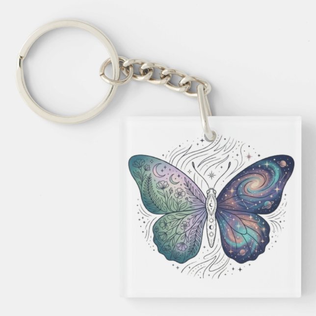 Cosmic Butterfly Celestial Nature Aesthetic Key Ring (Front)