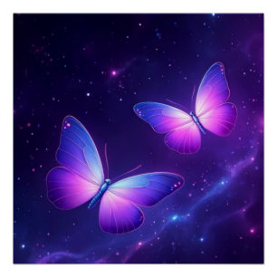 Cosmic Butterfly Duo – Dreamy Galaxy Night Poster