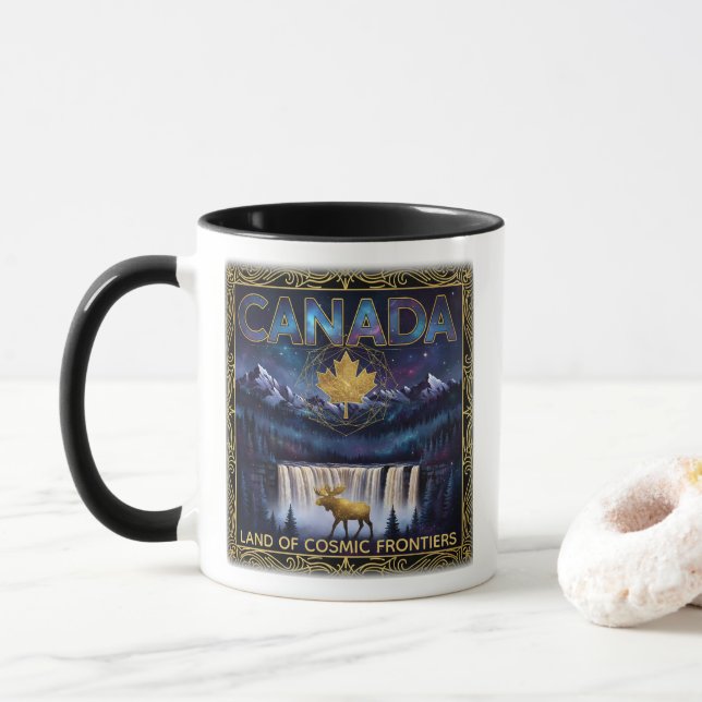 Cosmic Canada Nature Celestial Art Mug (With Donut)