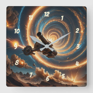 Cosmic Cannon Chaos Square Wall Clock