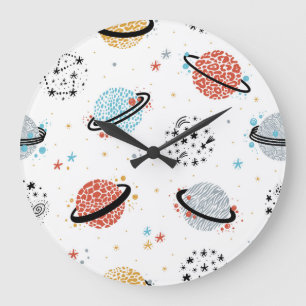 Cosmic Cartoons: Vintage Space Wonders Large Clock