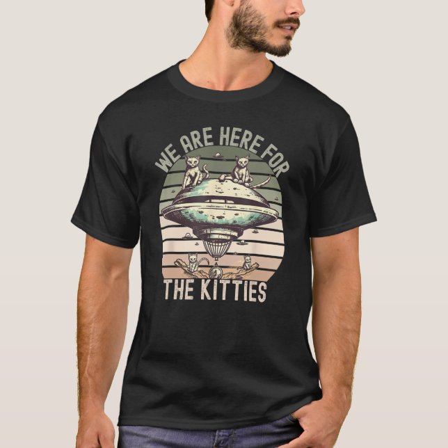 Cosmic Cat Abduction UFO Saucer Alien Abduction Hu T-Shirt (Front)