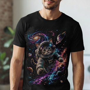 Cosmic Cat Astronaut Galaxy Adventure Colourful T-Shirt