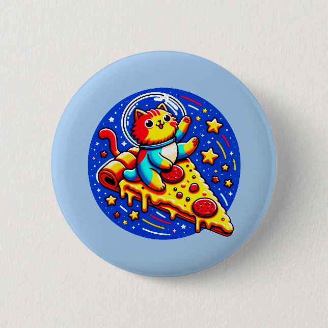 Cosmic Cat Astronaut - Pizza Galaxy Adventure 6 Cm Round Badge (Front)
