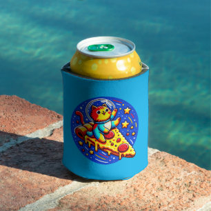 Cosmic Cat Astronaut - Pizza Galaxy Adventure Can Cooler