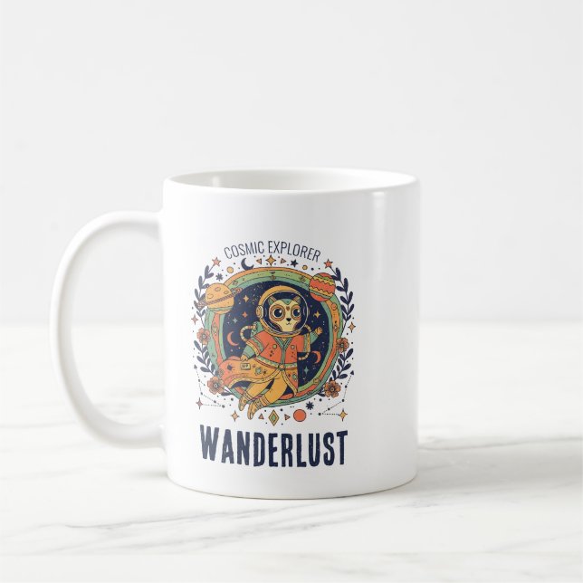 Cosmic Cat Astronaut Space Explorer Wanderlust Coffee Mug (Left)