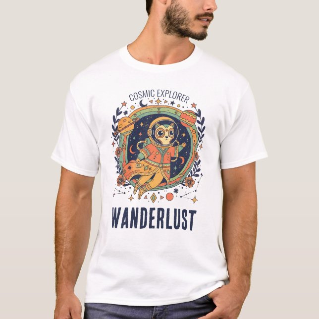 Cosmic Cat Astronaut Space Explorer Wanderlust T-Shirt (Front)