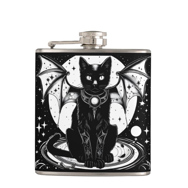 Cosmic Cat Bat Cat I Hip Flask (Front)