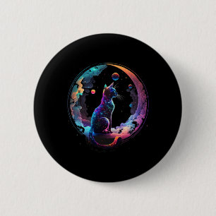 Cosmic Cat Cool Colourful Crescent Moon And Clouds 6 Cm Round Badge