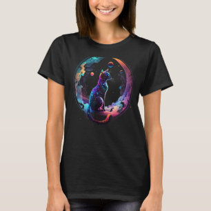 Cosmic Cat Cool Colourful Crescent Moon and Clouds T-Shirt