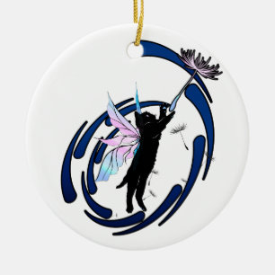 Cosmic Cat Dandelion Ceramic Tree Decoration