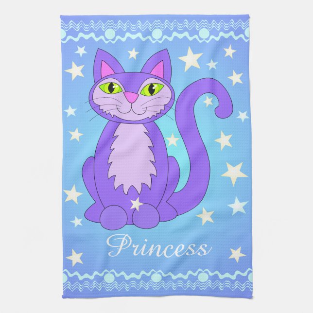 Cosmic Cat Design Personalised Pet Name Tea Towels (Vertical)