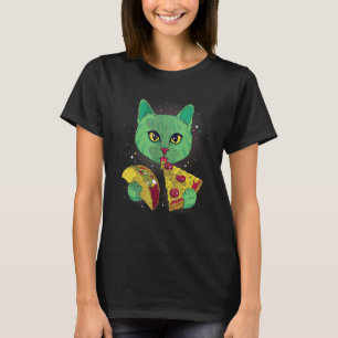 Cosmic Cat Eating Pizza and Taco Space Graphic T-Shirt