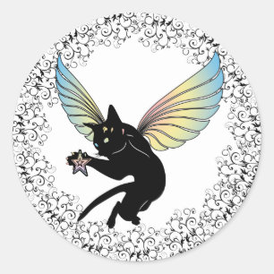 Cosmic Cat Moon and Stars Classic Round Sticker