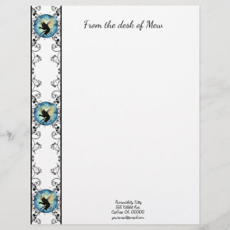 Cosmic Cat Moon and Stars Custom Letterhead