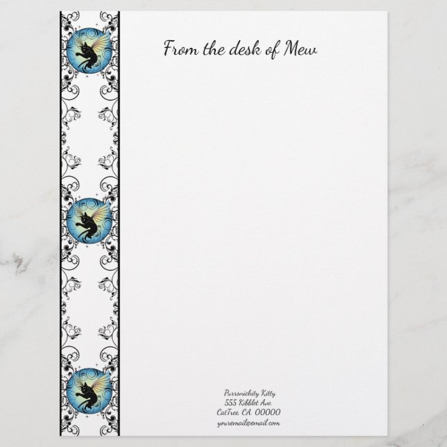 Cosmic Cat Moon and Stars Custom Letterhead (Front)