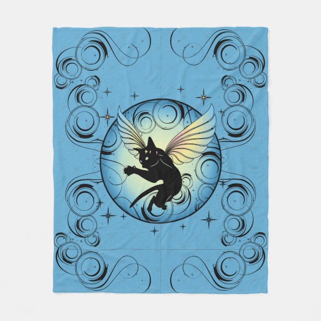 Cosmic Cat Moon and Stars Fleece Blanket (Front)