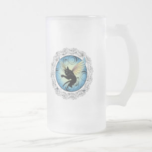 Cosmic Cat Moon and Stars Frosted Glass Beer Mug