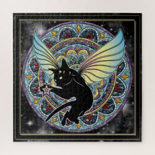 Cosmic Cat Moon and Stars Jigsaw Puzzle