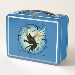 Cosmic Cat Moon and Stars Metal Lunch Box