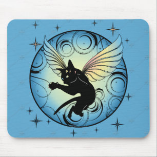 Cosmic Cat Moon and Stars Mouse Mat