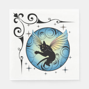 Cosmic Cat Moon and Stars Napkin