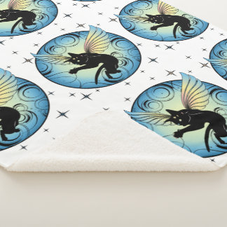 Cosmic Cat Moon and Stars Sherpa Blanket
