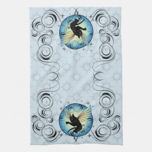 Cosmic Cat Moon and Stars Tea Towel