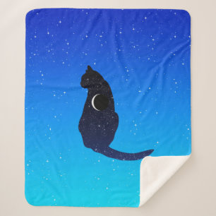 Cosmic Cat on a Starry Sky Background Sherpa Blanket