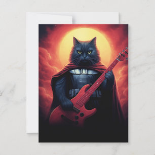 Cosmic Cat Playing Guitar in Galaxy Postcard