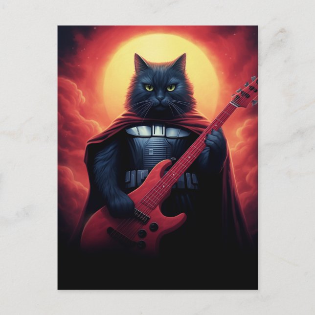 Cosmic Cat Playing Guitar in Galaxy Postcard (Front)