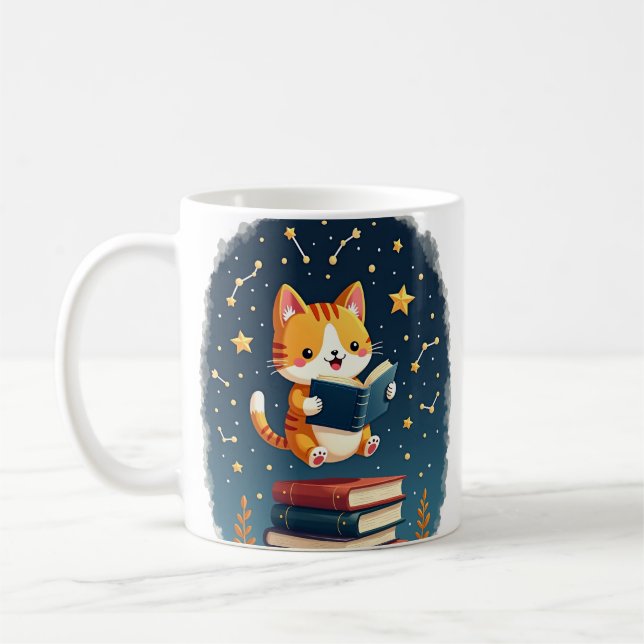 Cosmic Cat Reading Book Space Constellation BookTo Coffee Mug (Left)