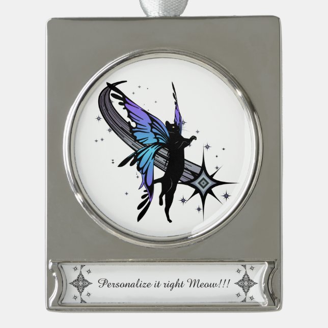 Cosmic Cat Star Silver Plated Banner Ornament (Front)