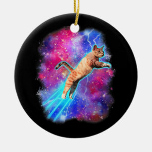 Cosmic Cats Funny Outer Space Tee Galaxy Kitty Kit Ceramic Tree Decoration