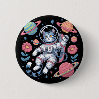 Cosmic Catstronaut in Neon Space Vaporwave 6 Cm Round Badge